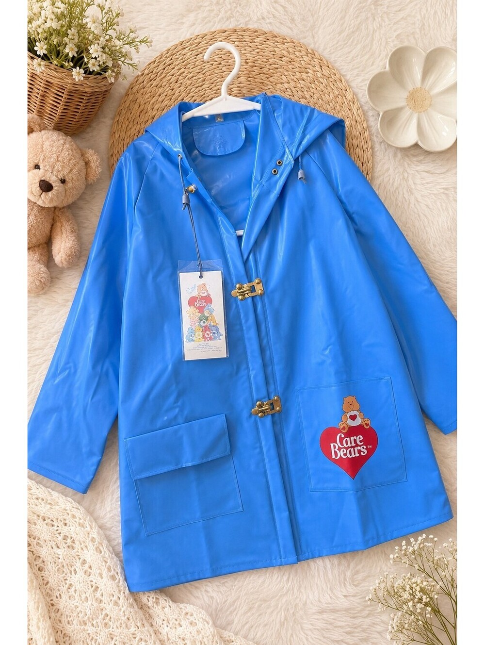 Vintage Care Bears Kids Blue Vinyl Raincoat 6X NWT Made in Taiwan Rare